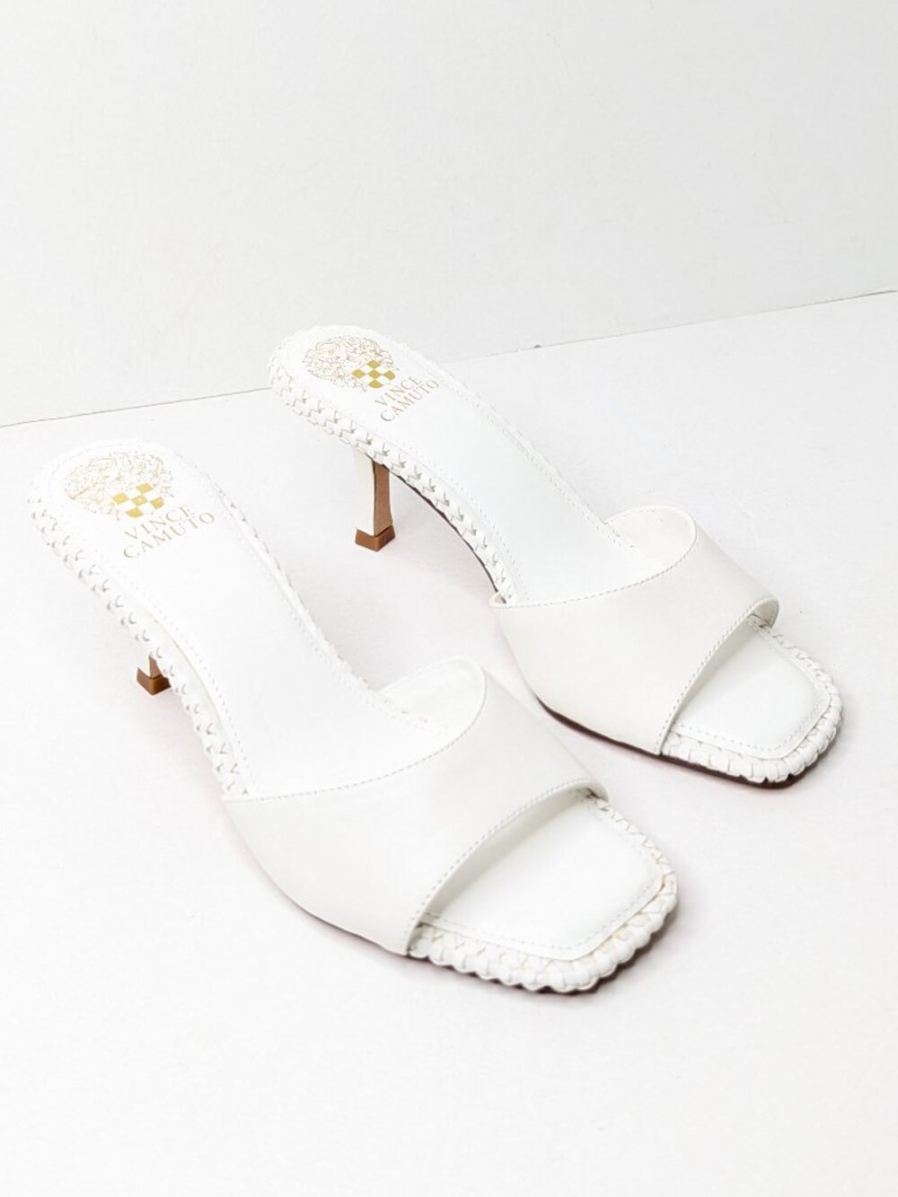 Vince Camuto Emmla Heeled Slide Sandals White Leather Womens 8.5